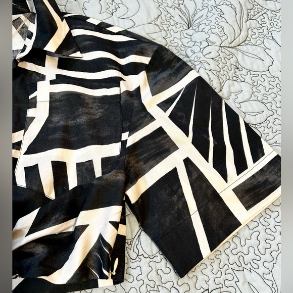 ZARA Twist Crop Charcoal/Cream Abstract Tropical Print Resort Wear Top Sz XS🧡 - Picture 11 of 13